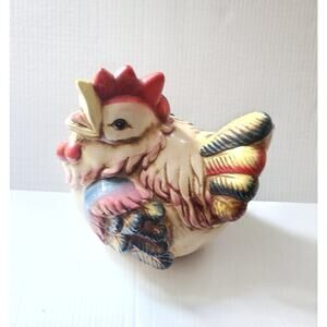 Ceramic Colorful Farmhouse Fat Sitting Chicken Rooster H 11" X 35" Circum. XL